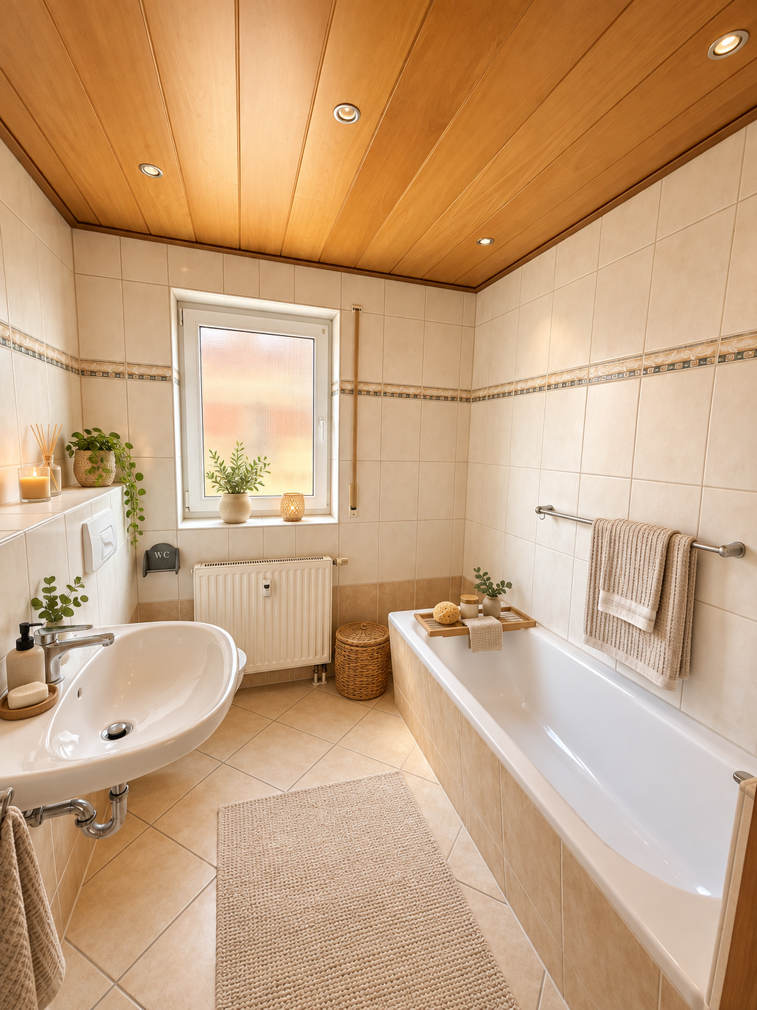 Dezent inszeniertes Badezimmer